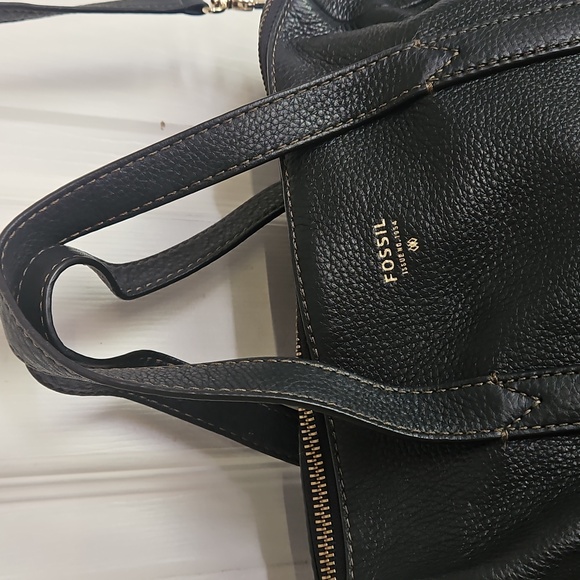 Fossil Black Crossbody Bag Satchel Pebbled Leather - Picture 9 of 16